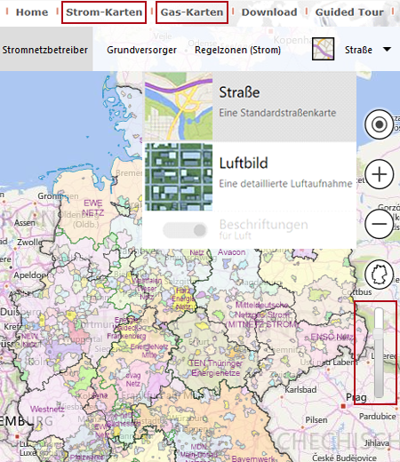 Zoomen und Verschieben der Kartenausschnitte, Schaltflaeche für Gesamtkarte Deutschland